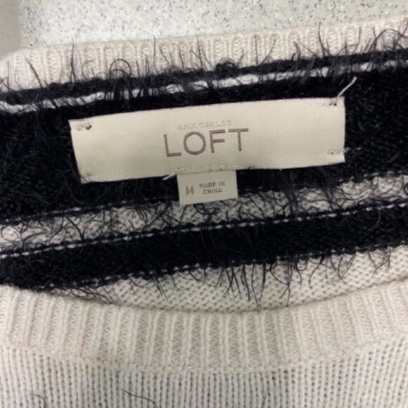 Loft Medium Black & White Fuzzy Eyelash Detailing Stripe Crewneck Sweater - Picture 9 of 10